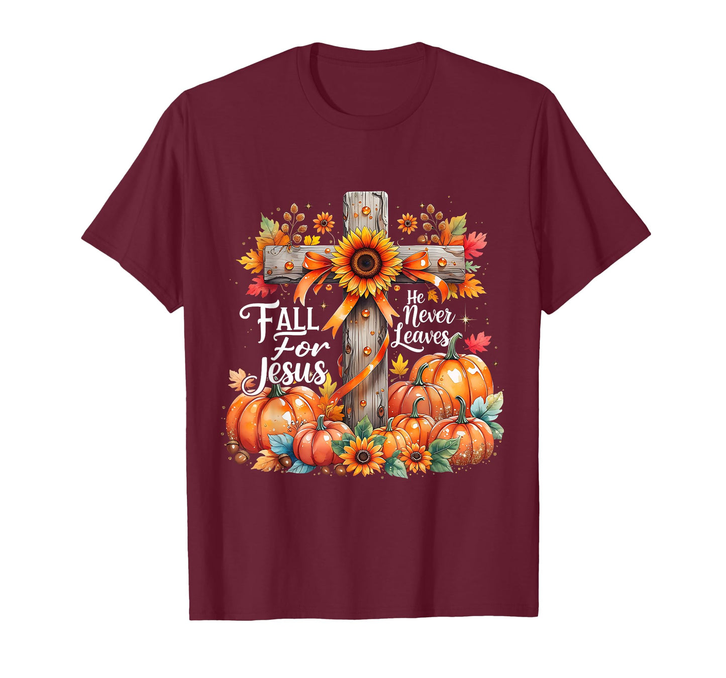 Fall for Jesus Christian Pumpkin Autumn Cross T-Shirt