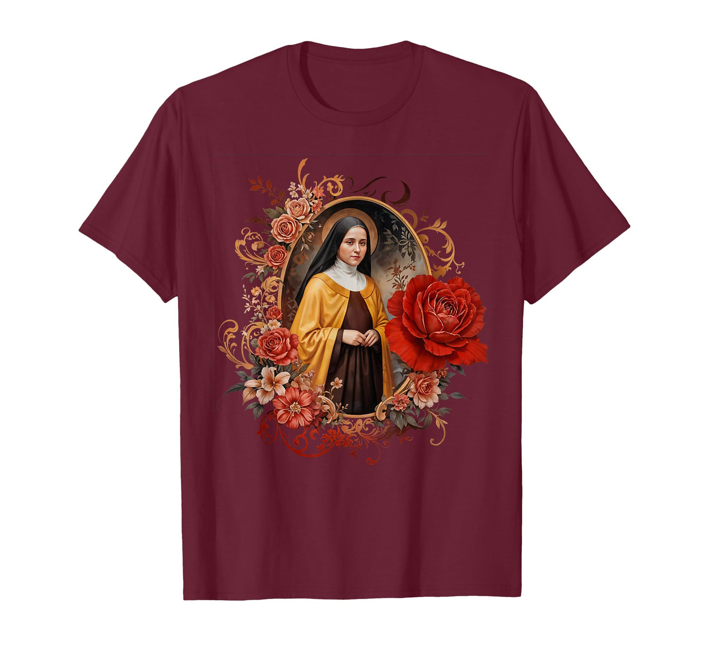 St Therese of Lisieux Little Flower Saint Roses Catholic Art T-Shirt