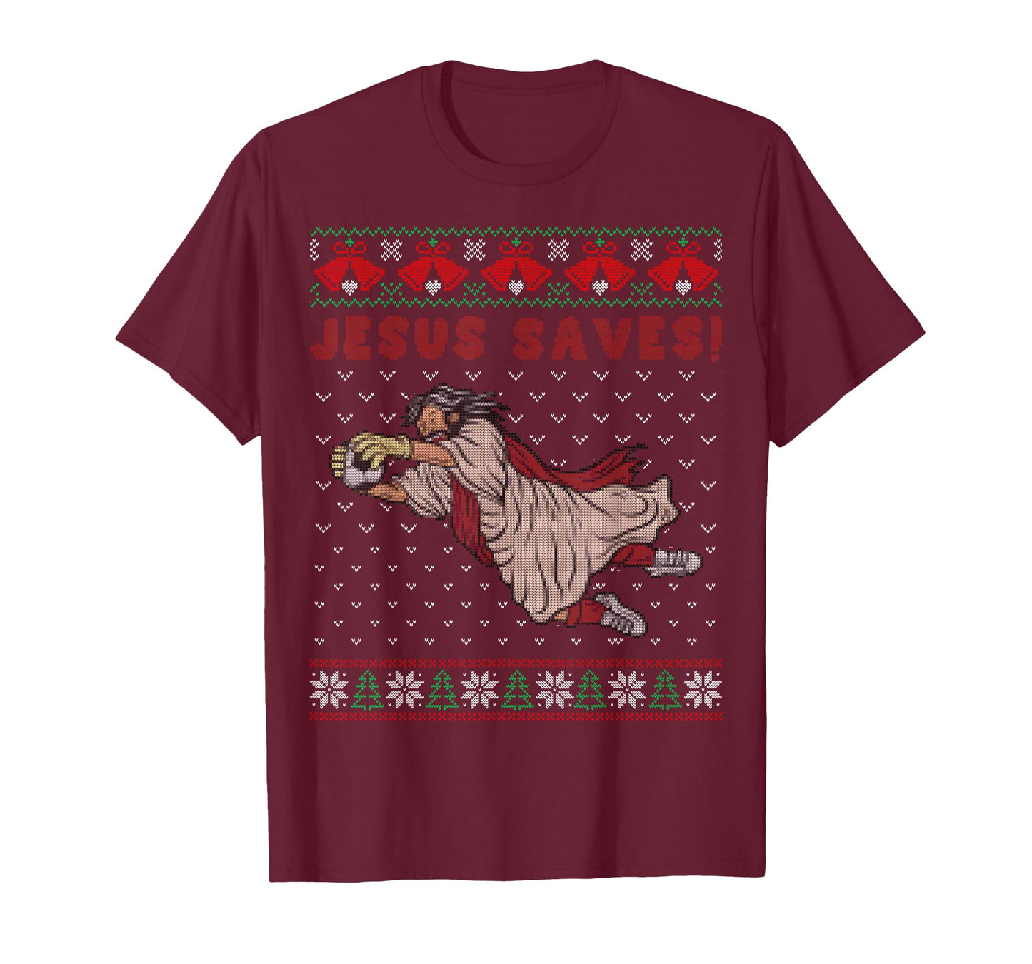 Jesus Saves Football Goalkeeper Goal Ugly Christmas Sweater T-Shirt