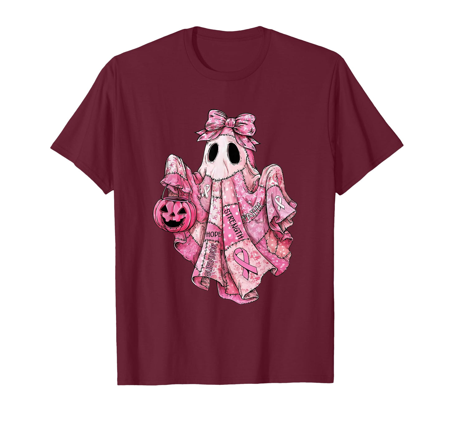 Pink Ribbon Ghost Survivor Hope Strength Faith Halloween T-Shirt