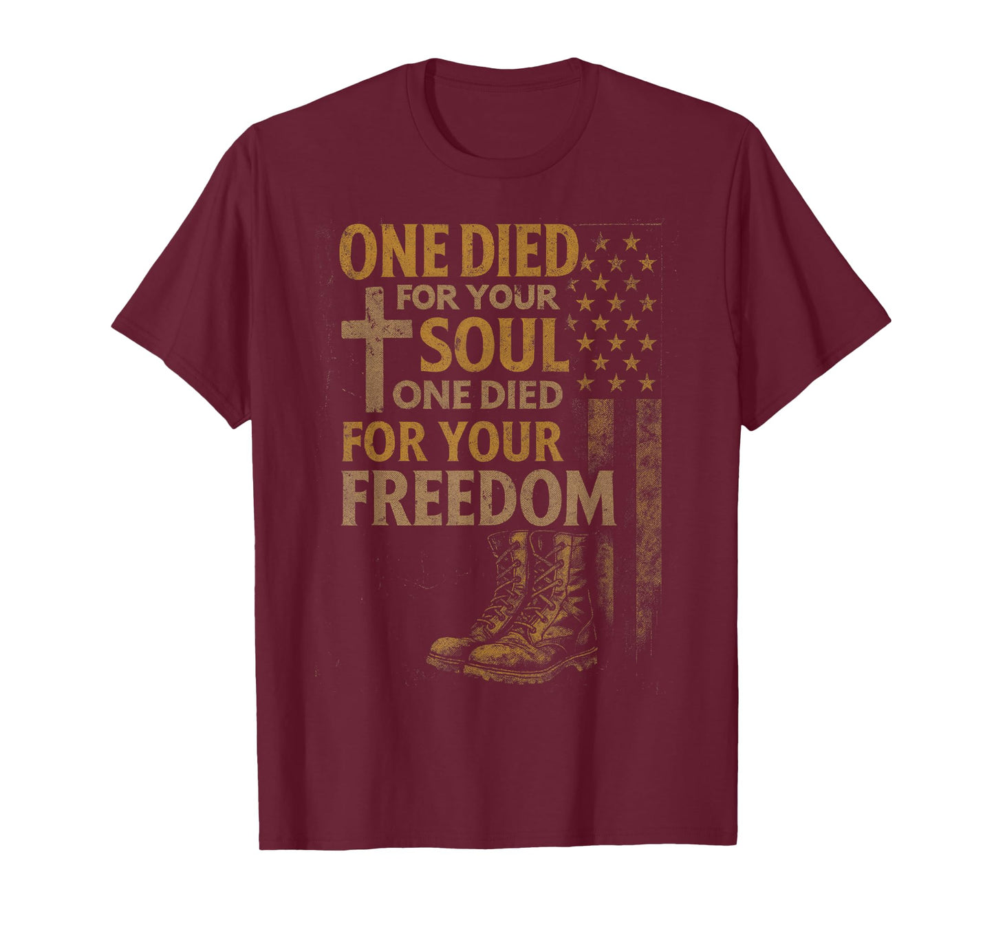 Christian Cross Military Veteran American Flag Faith Freedom T-Shirt
