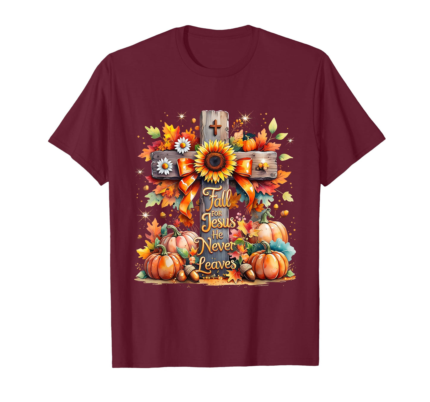 Fall for Jesus Christian Pumpkin Autumn Cross T-Shirt