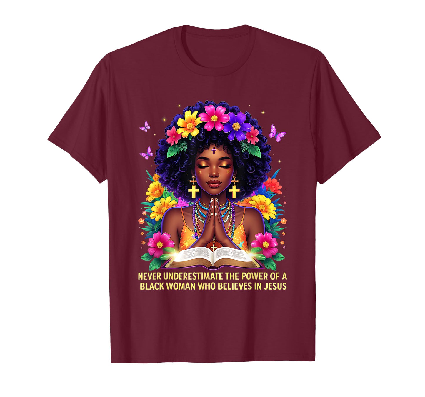 Black Woman Powerful Faith Inspirational Believes Jesus T-Shirt