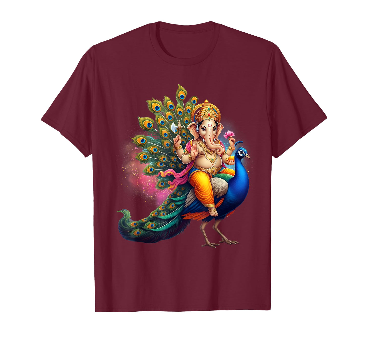 Hindu Elephant God Ganesha Riding Peacock With Ganesh Puja T-Shirt