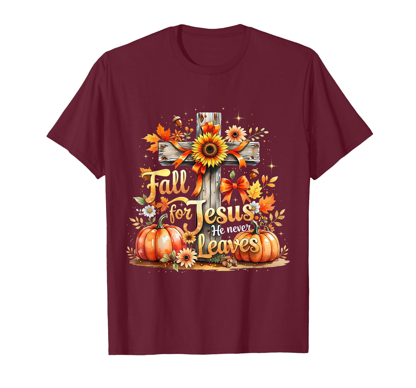 Fall for Jesus Christian Pumpkin Autumn Cross T-Shirt