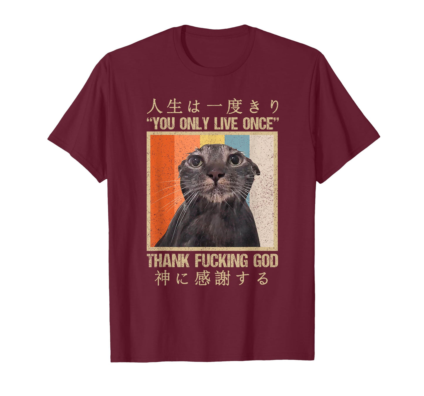 Melancholy Cat You Only Live Once Thank Facking God Anime T-Shirt