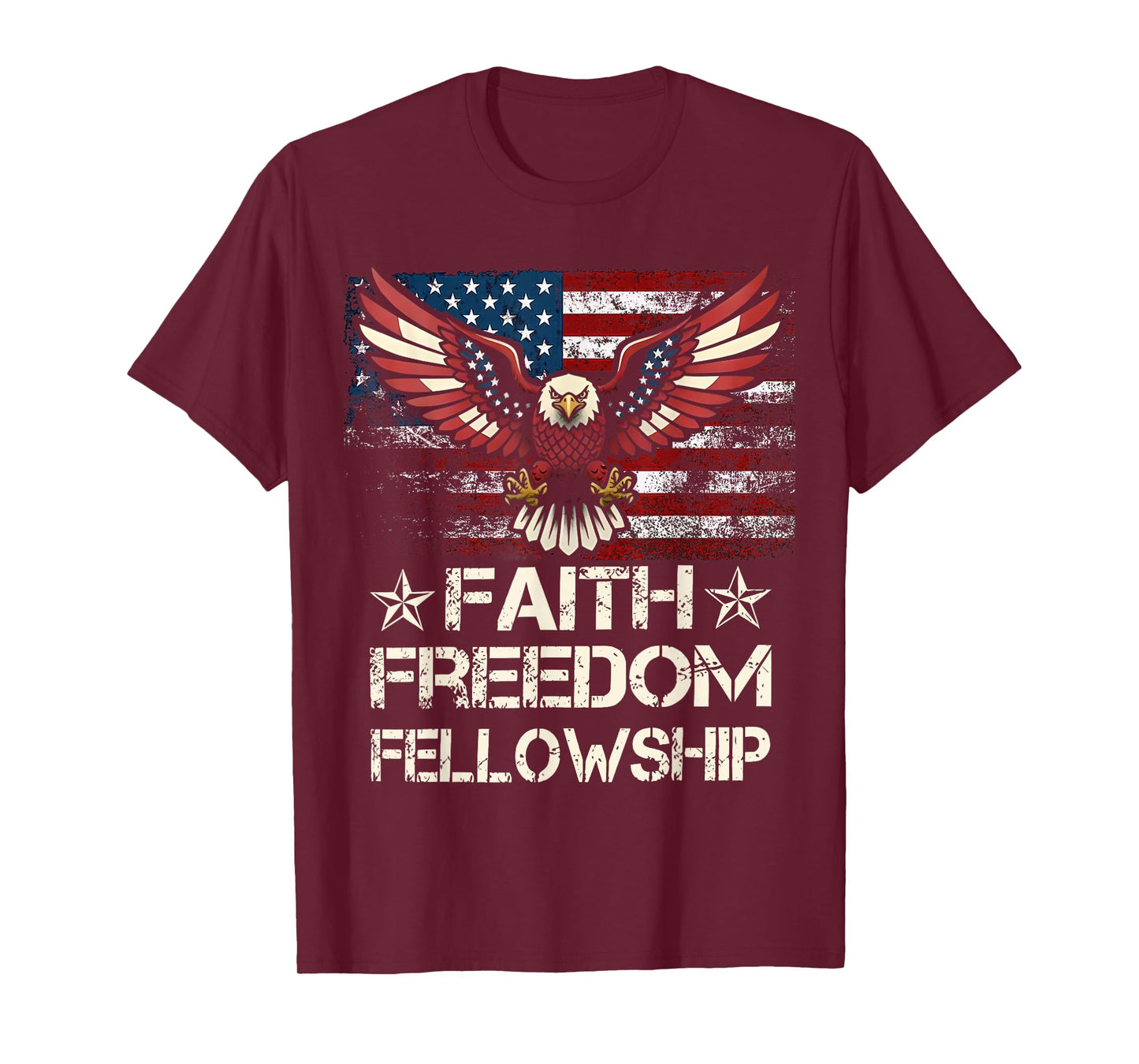Vintage Faith Freedom Fellowship Patriotic Eagle Flag USA T-Shirt