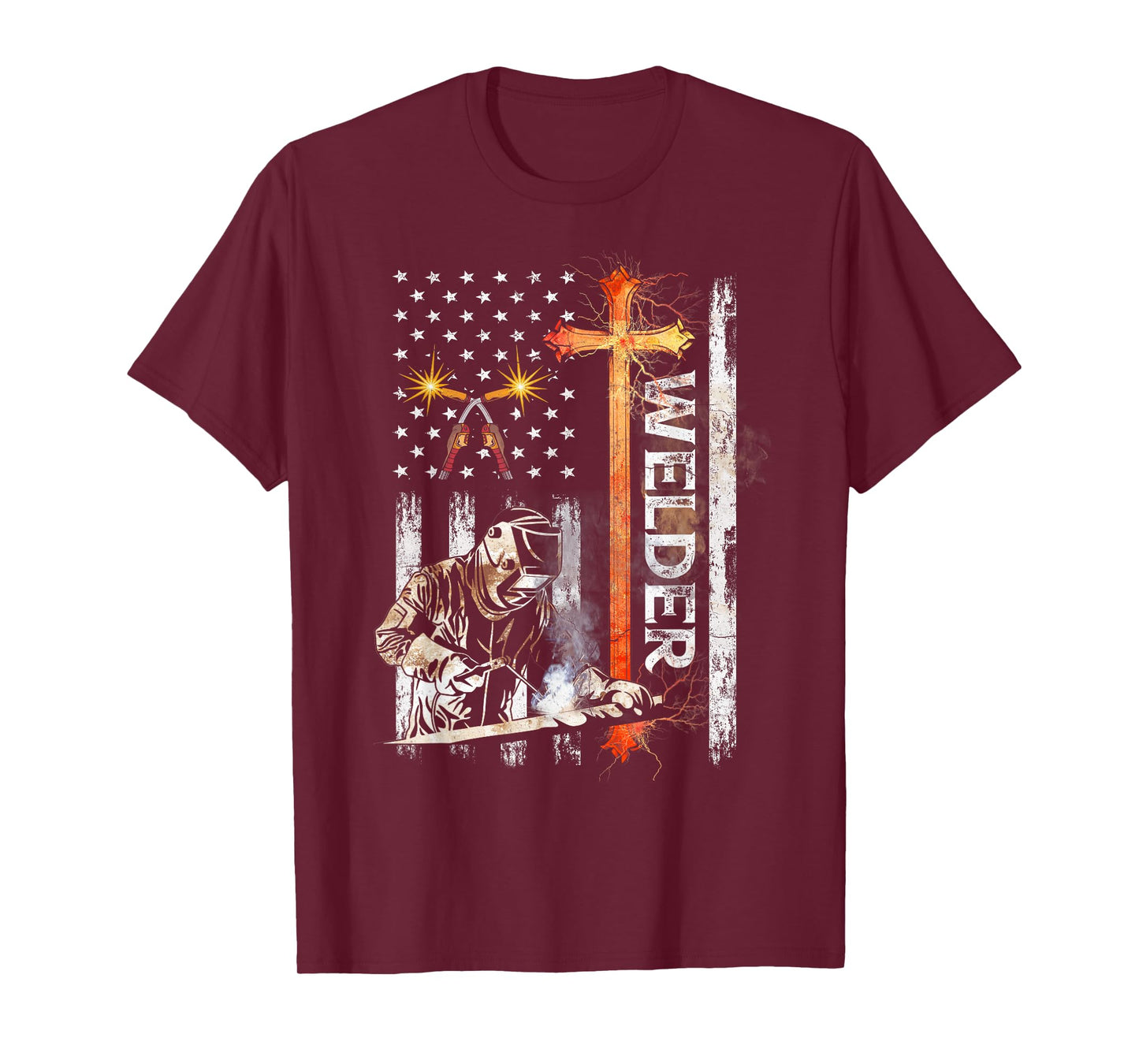 Welder American Flag Welding Faith Cross Christian Women Men T-Shirt