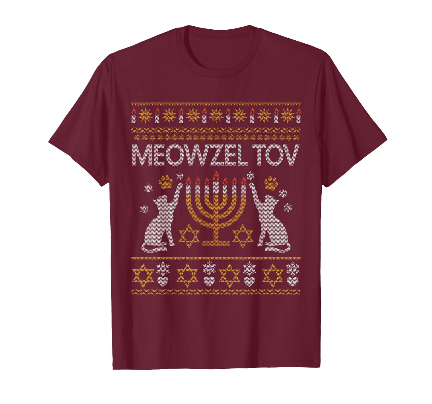 Meowzel Tov Mazel Tov Cat Happy Hanukkah Ugly Christmas T-Shirt