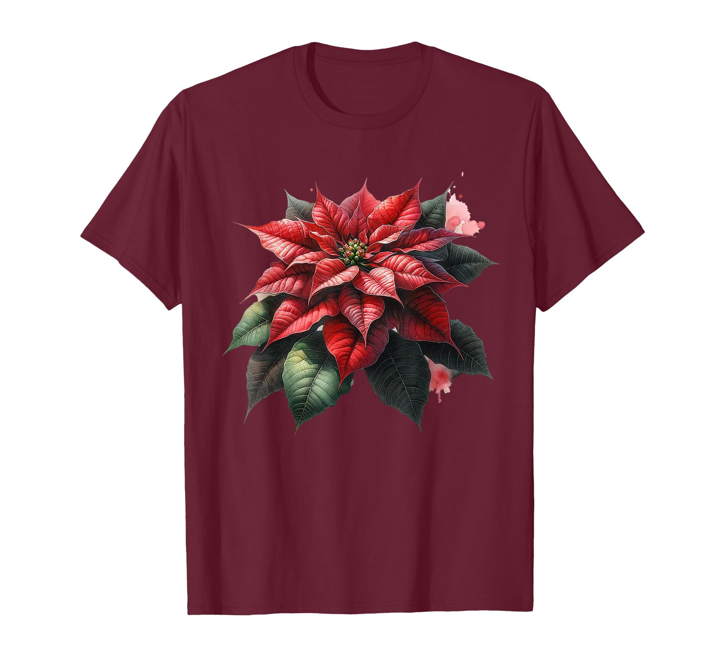 Poinsettia Watercolor Flower Holiday Christmas Graphics T-Shirt