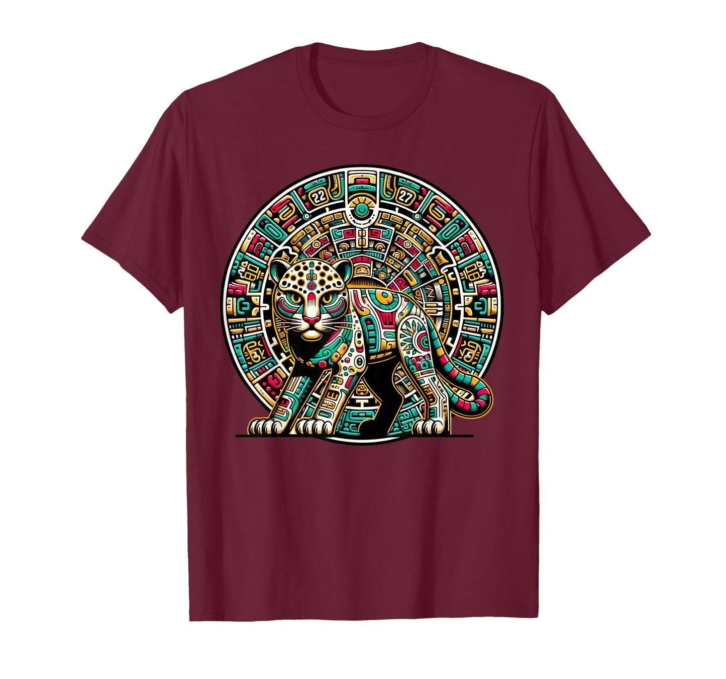 Aztec God Tezcatlipoca And Leopard With The Mayan Calendar T-Shirt