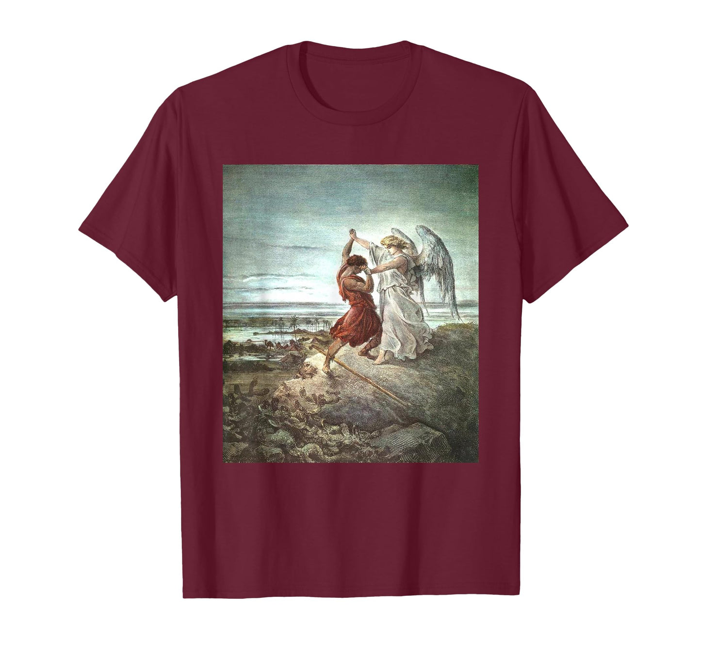 Jacob Wrestling With The Angel T-Shirt - Unisex-Adults, Black, Small