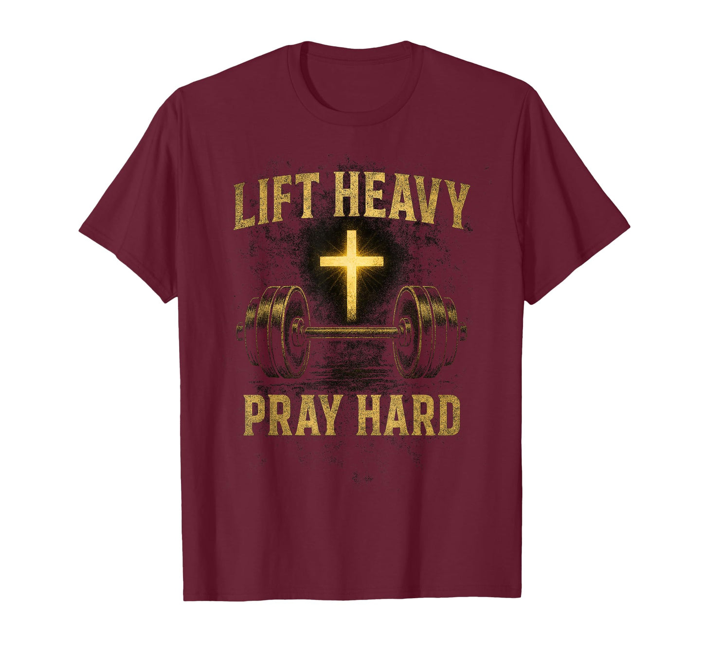 Lift Heavy Pray Hard Christian Workout Motivational Art T-Shirt