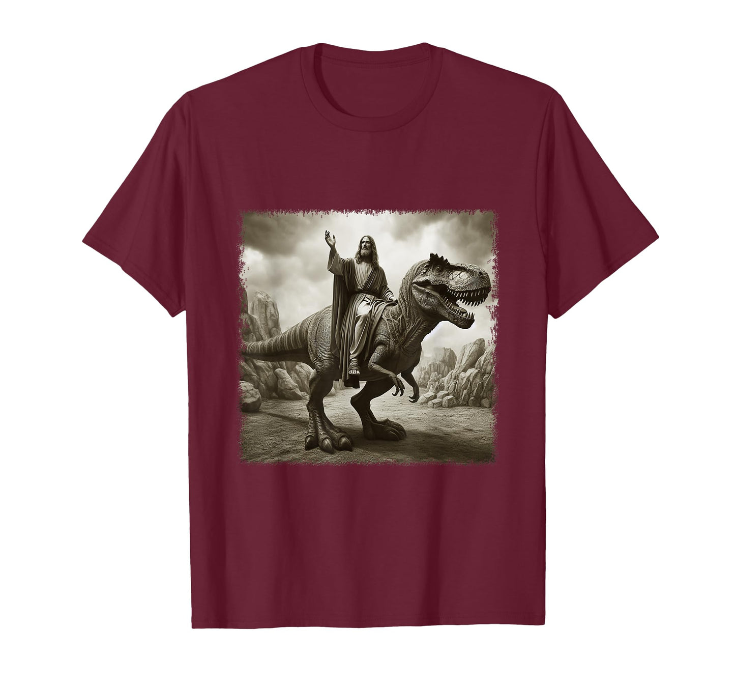 Vintage Jesus Riding T Rex Dinosaur Believers Christian T-Shirt