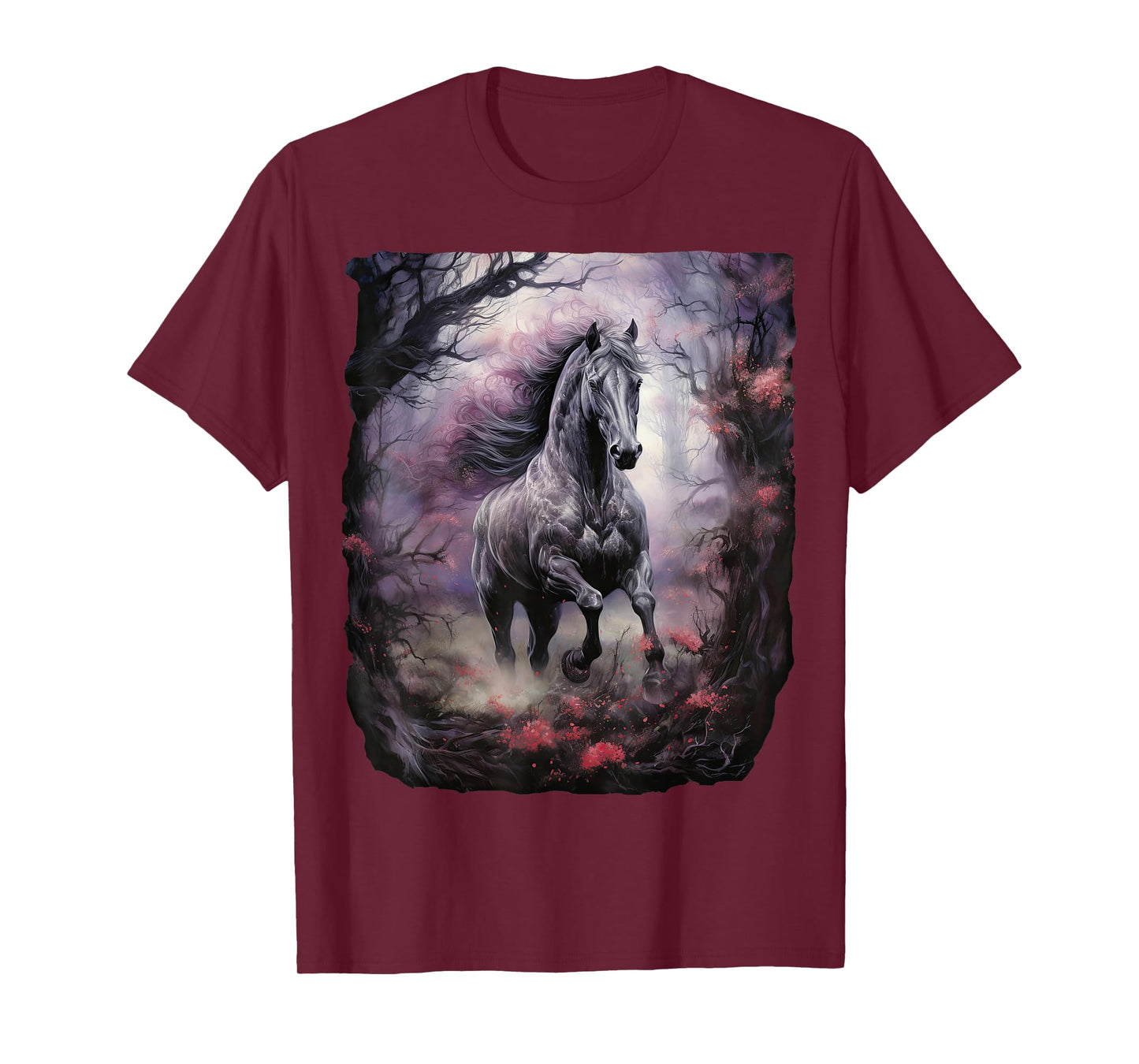 Beautiful Horse running through the forest by night T-Shirt