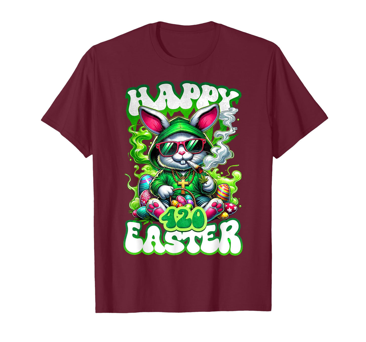 Happy 420 Easter Day Bunny Smoking Weed Marijuana Funny 420 T-Shirt
