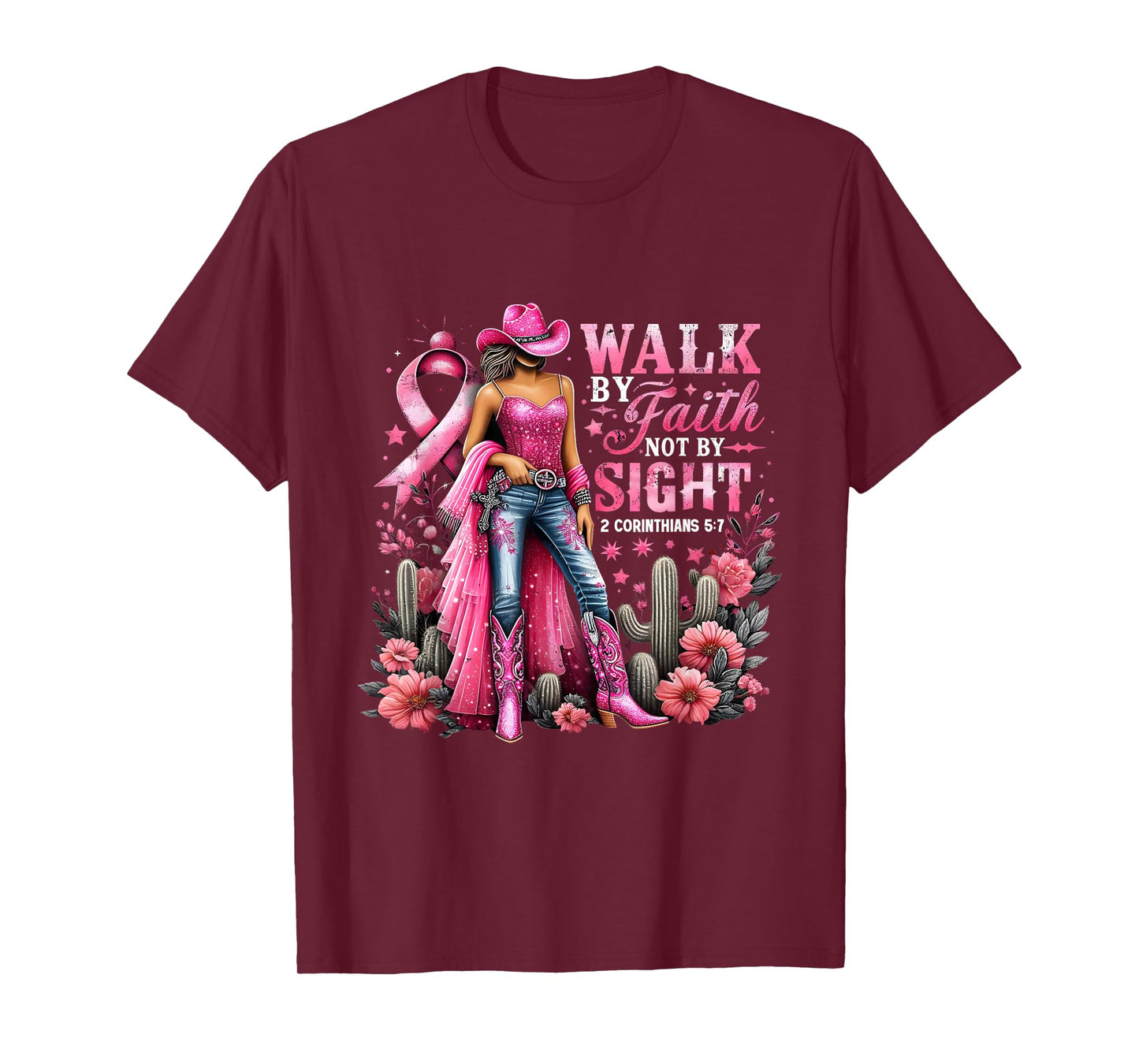 Walk by Faith Breast Cancer Awareness Cowgirl T-Shirt