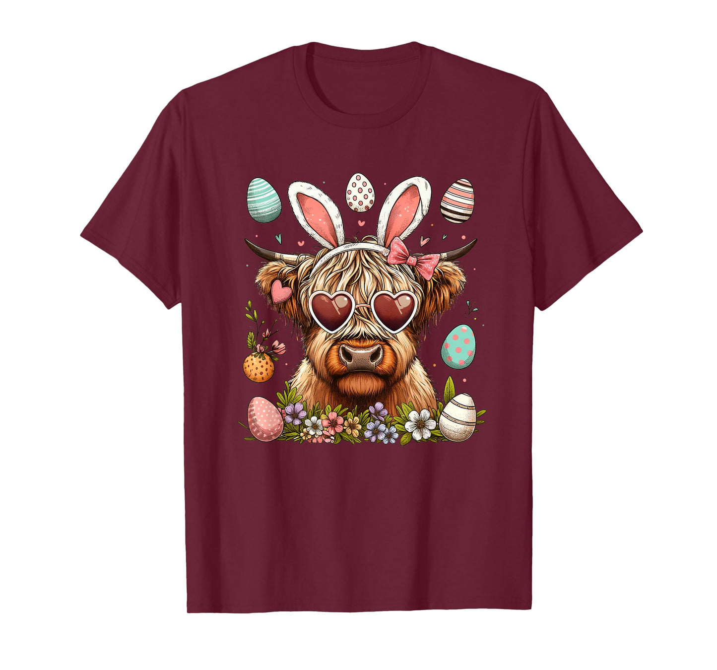 Happy Easter Day Highland Cow Easter Bunny Rabbit Women Kids T-Shirt