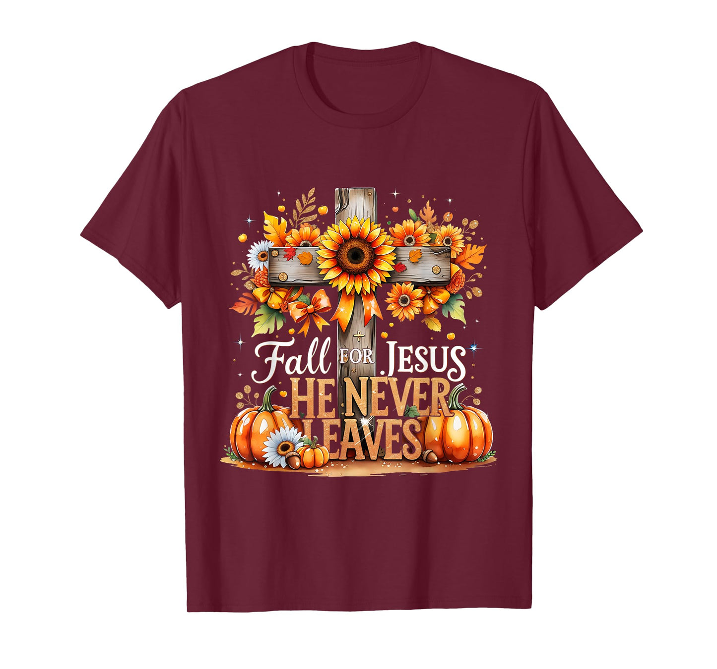 Fall for Jesus Christian Pumpkin Autumn Cross T-Shirt