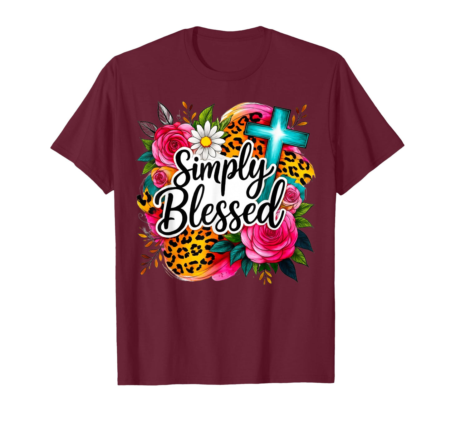 Simply Blessed Floral Cross Faith Design T-Shirt