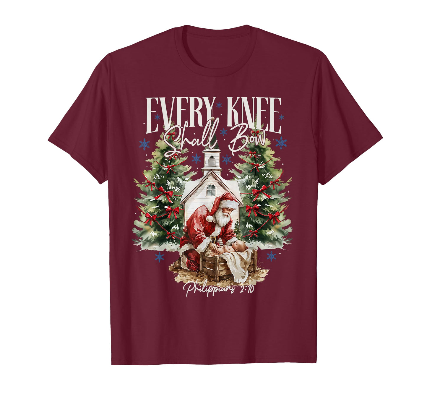 Every Knee Shall Bow Nativity Scene Religious Christmas T-Shirt