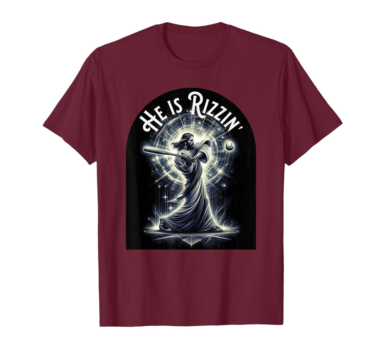 He is Rizzin Jesus Playing Baseball Funny Sports Rizz T-Shirt