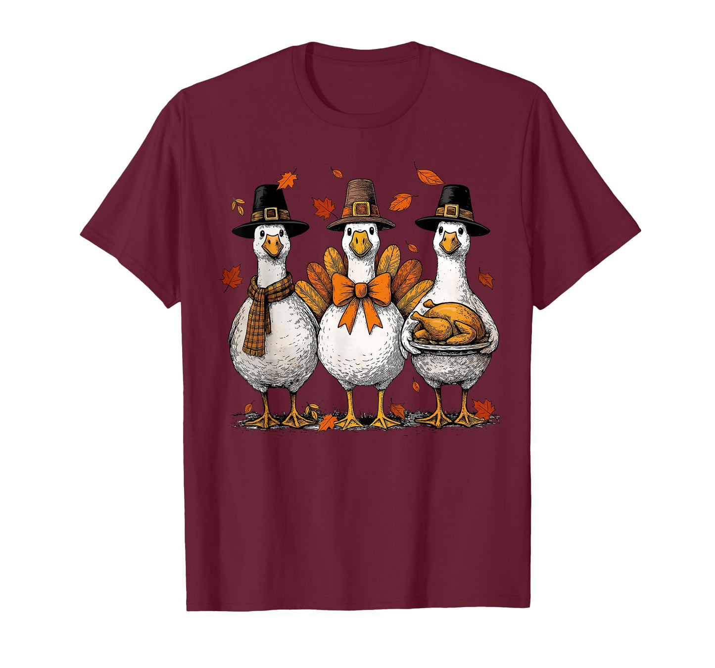 Goose Thanksgiving Goose Fall Leaves Autumn Turkey T-Shirt