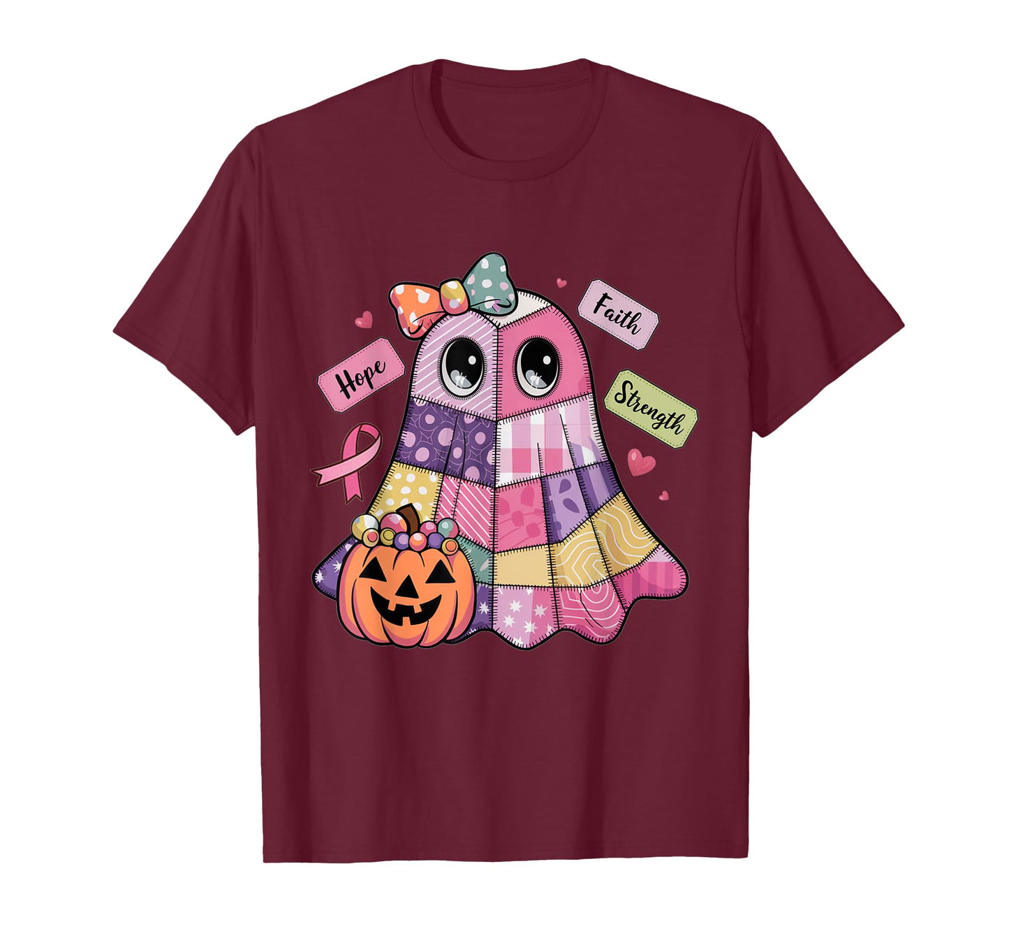 Faith Hope Strength Ghost Breast Cancer Awareness Halloween T-Shirt