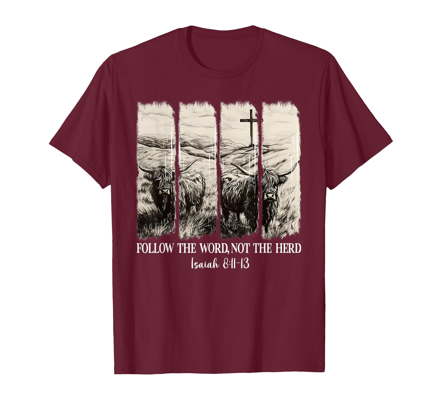 Follow The Word Not The Herd Christian Western Highland Cow T-Shirt