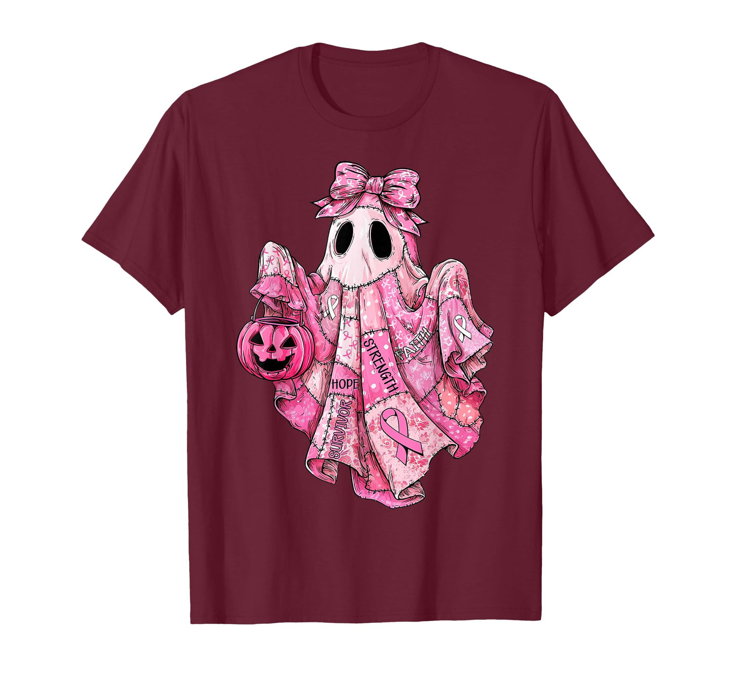 Breast Cancer Awareness Ghost Patchwork Pink T-Shirt