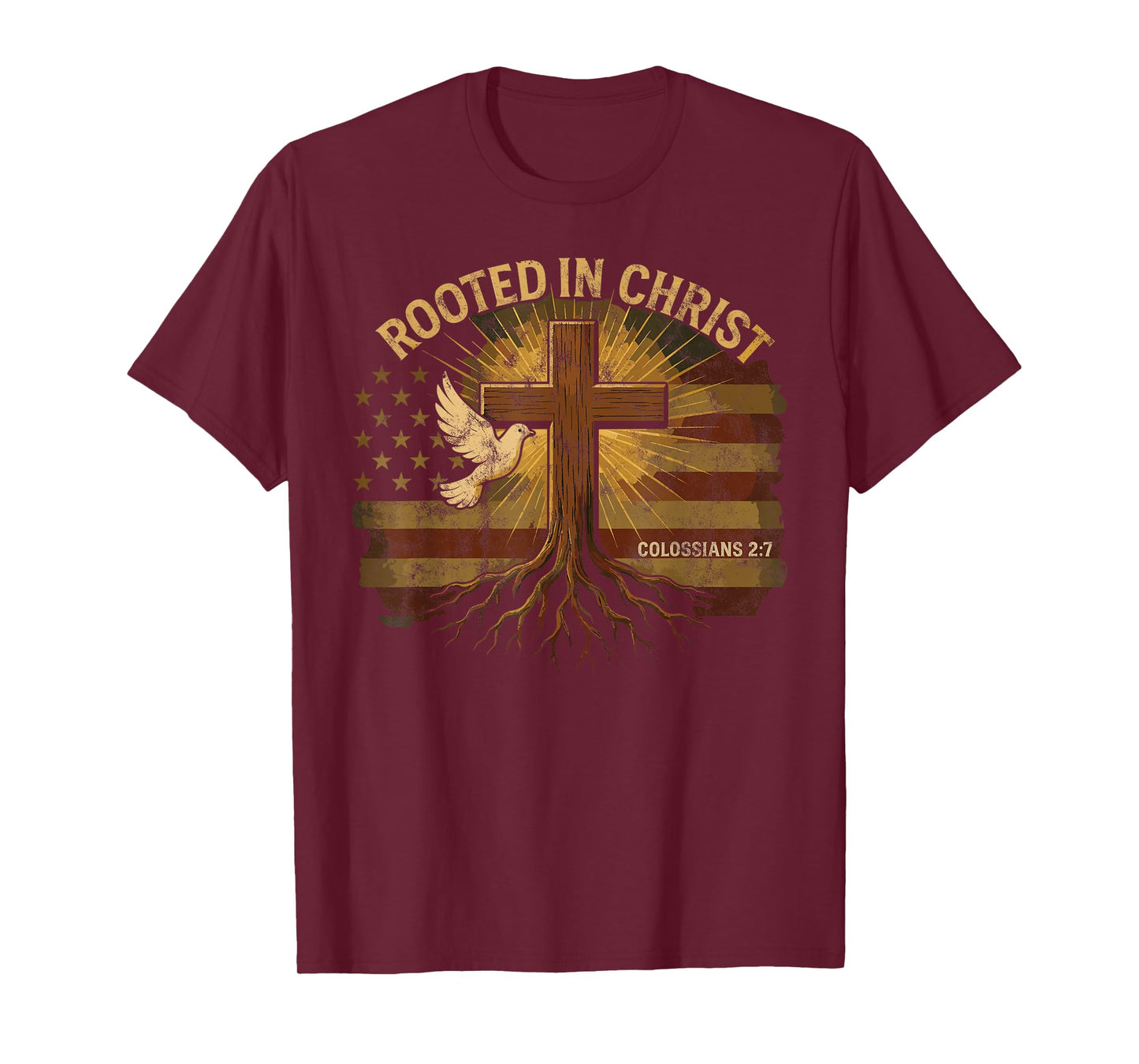 Vintage Rooted in Christ Christian Cross Retro Verse Prayer T-Shirt