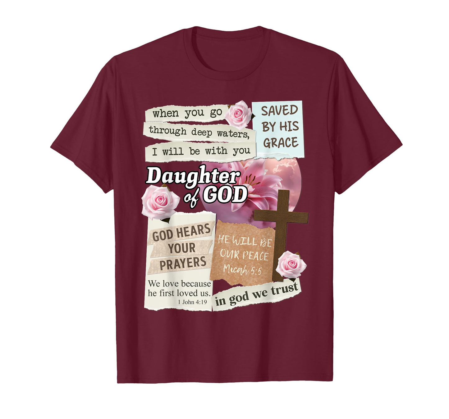 Daughter of God Christian Collage Scripture Women Girls T-Shirt