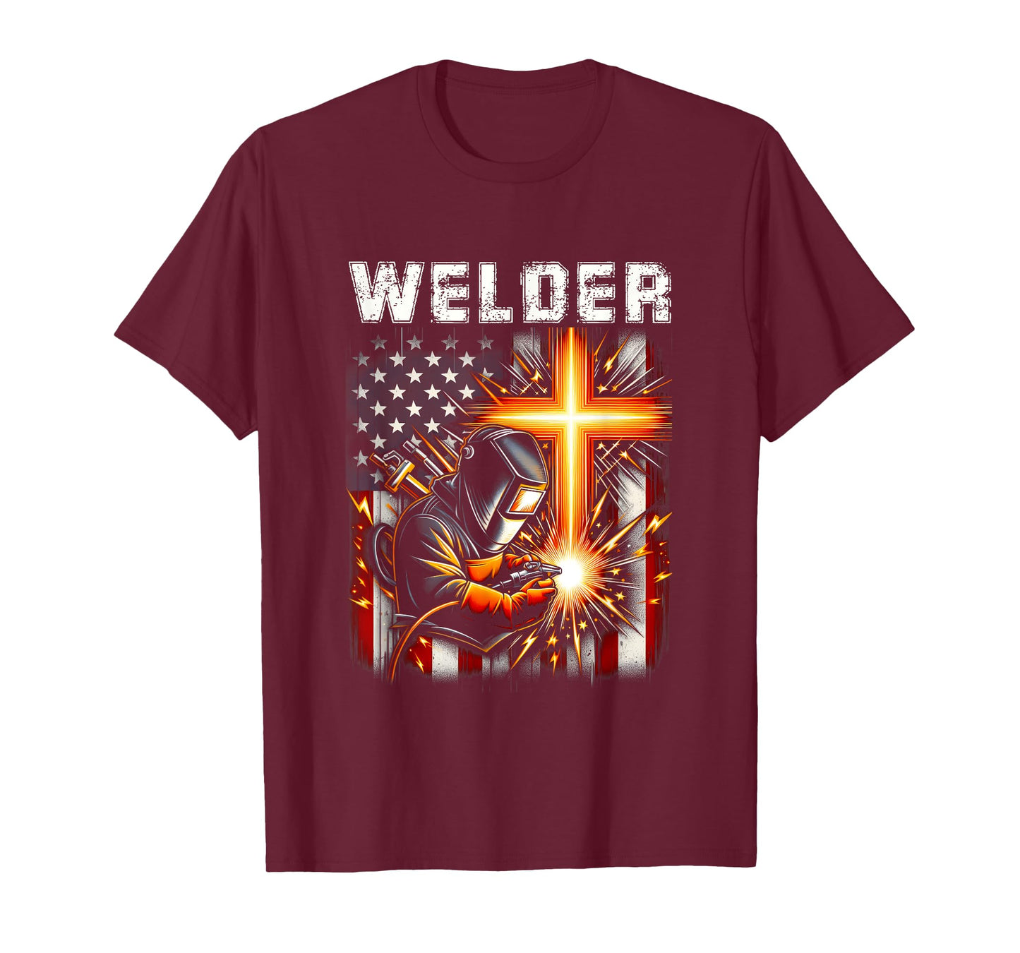 Welder American Flag Welding Faith Cross Christian Religious T-Shirt