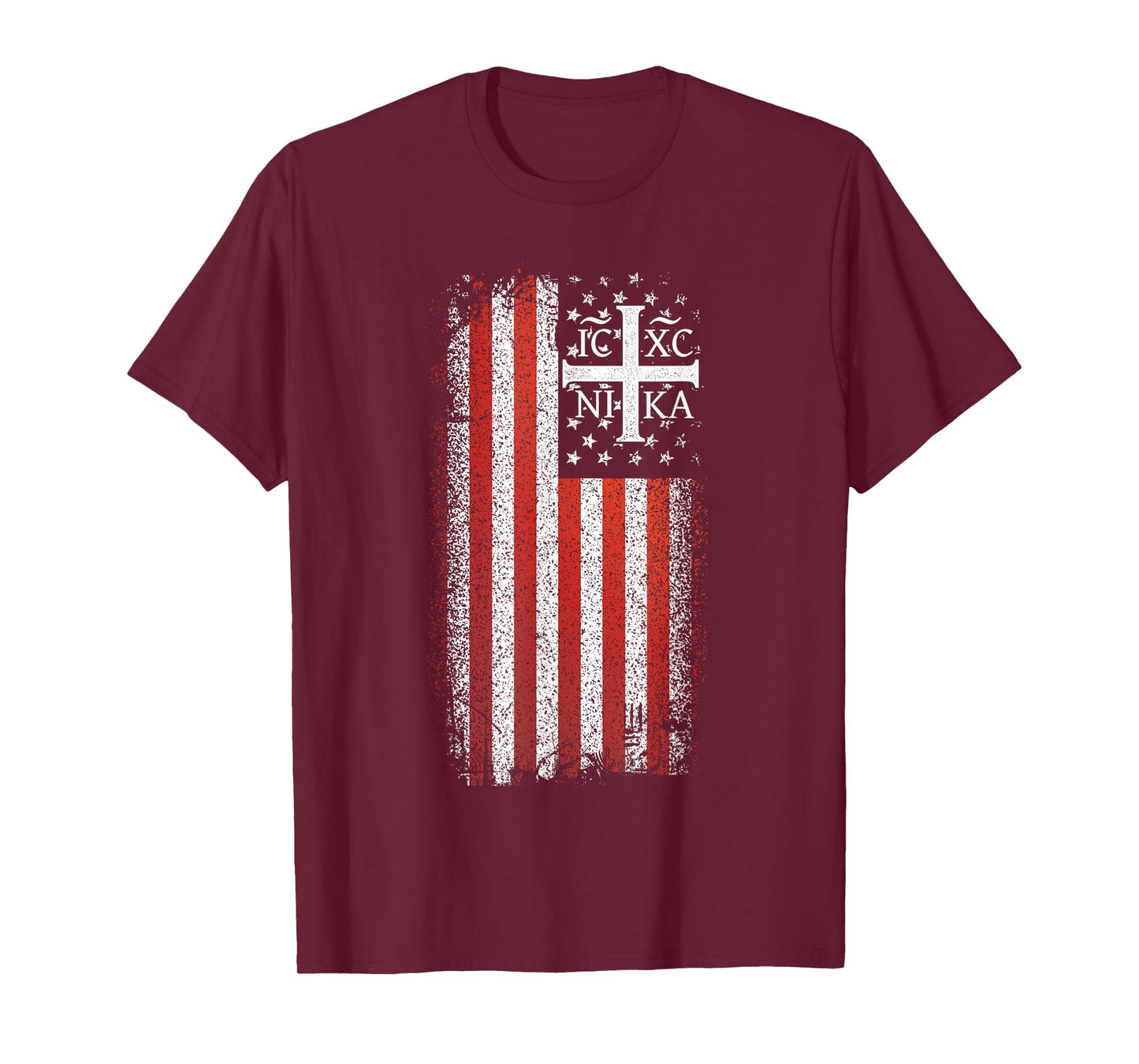 ICXC NIKA Christogram Cross American Flag Christian T-Shirt