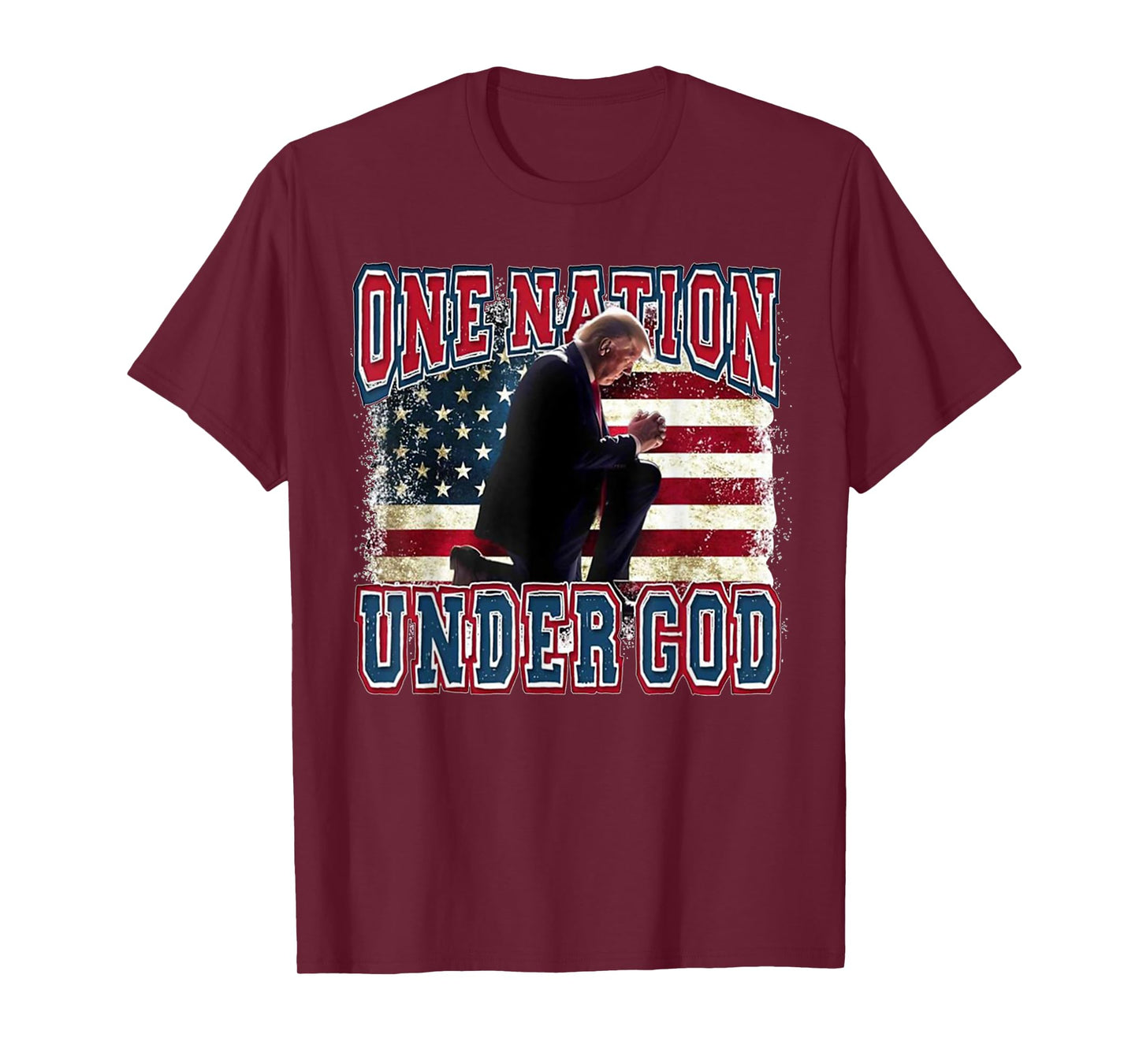 One Nation Under God Trump Pray Jesus USA Flag Distressed T-Shirt
