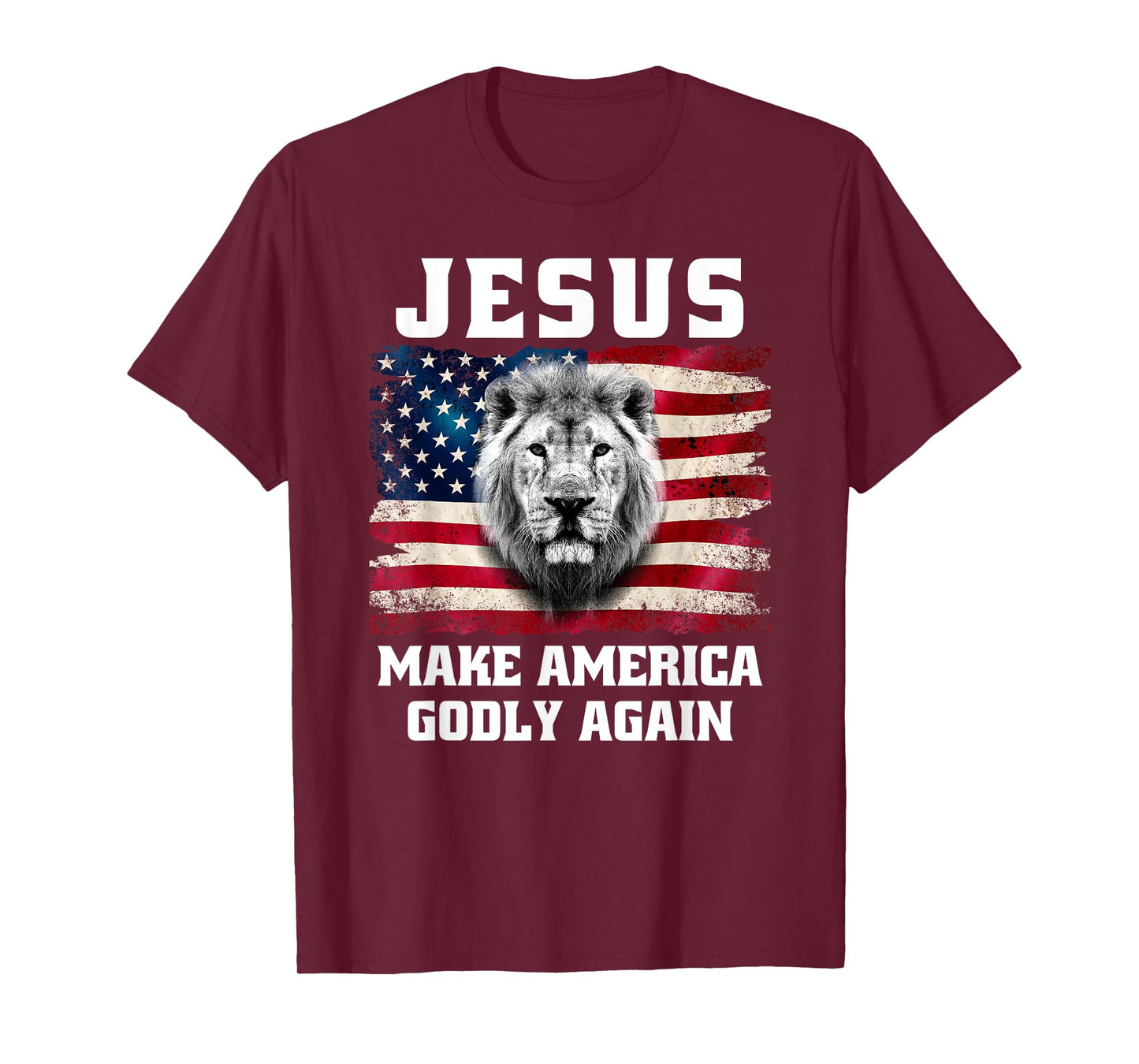 Jesus Make America Godly Again Christian Faith USA Flag Lion T-Shirt