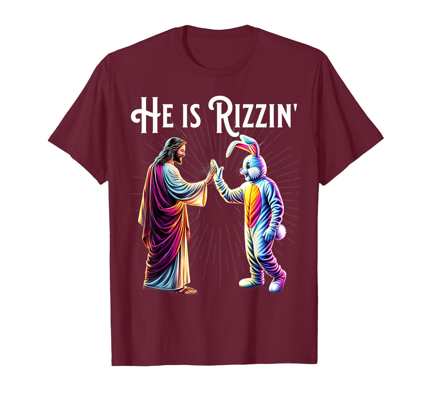 Funny Rizz He is Rizzin Jesus High Five Easter Bunny T-Shirt