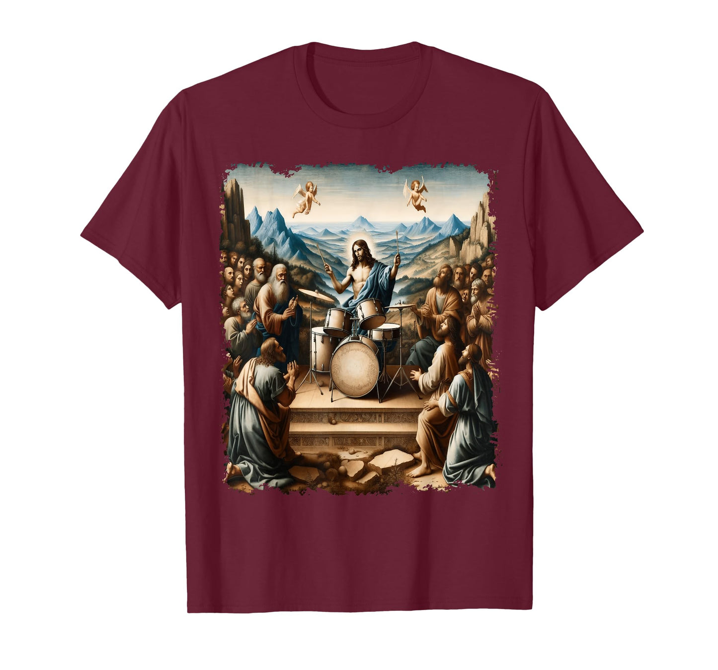 Jesus Playing Drums, Funny Christian Drummer Painting T-Shirt