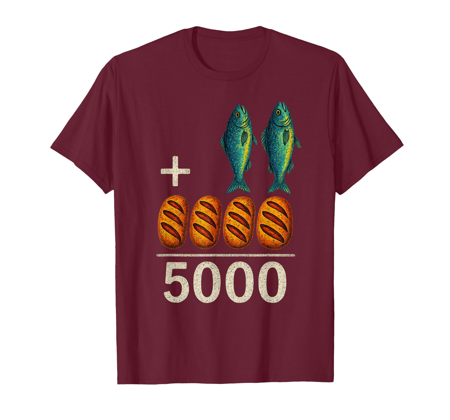 2 Fishes 5 Breads Jesus Feeds The 5000 Christian Bible T-Shirt