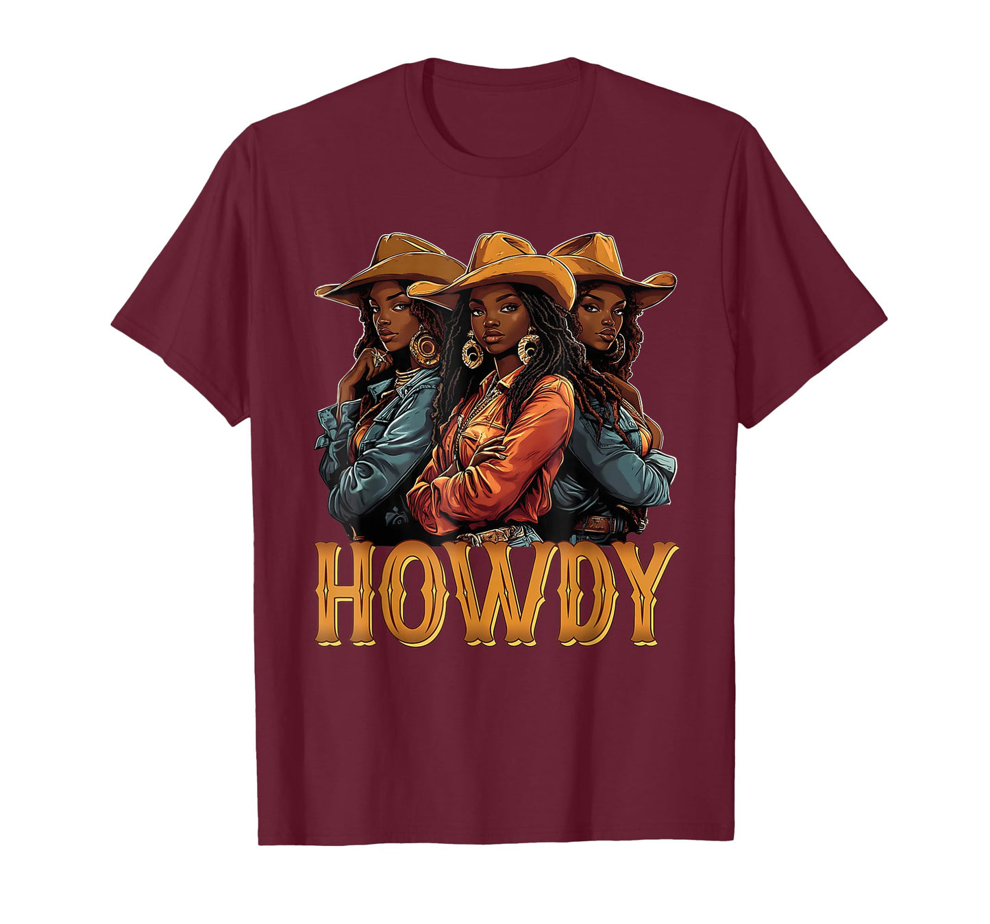 Howdy Retro Western Melanin Black Cowgirl African Women T-Shirt