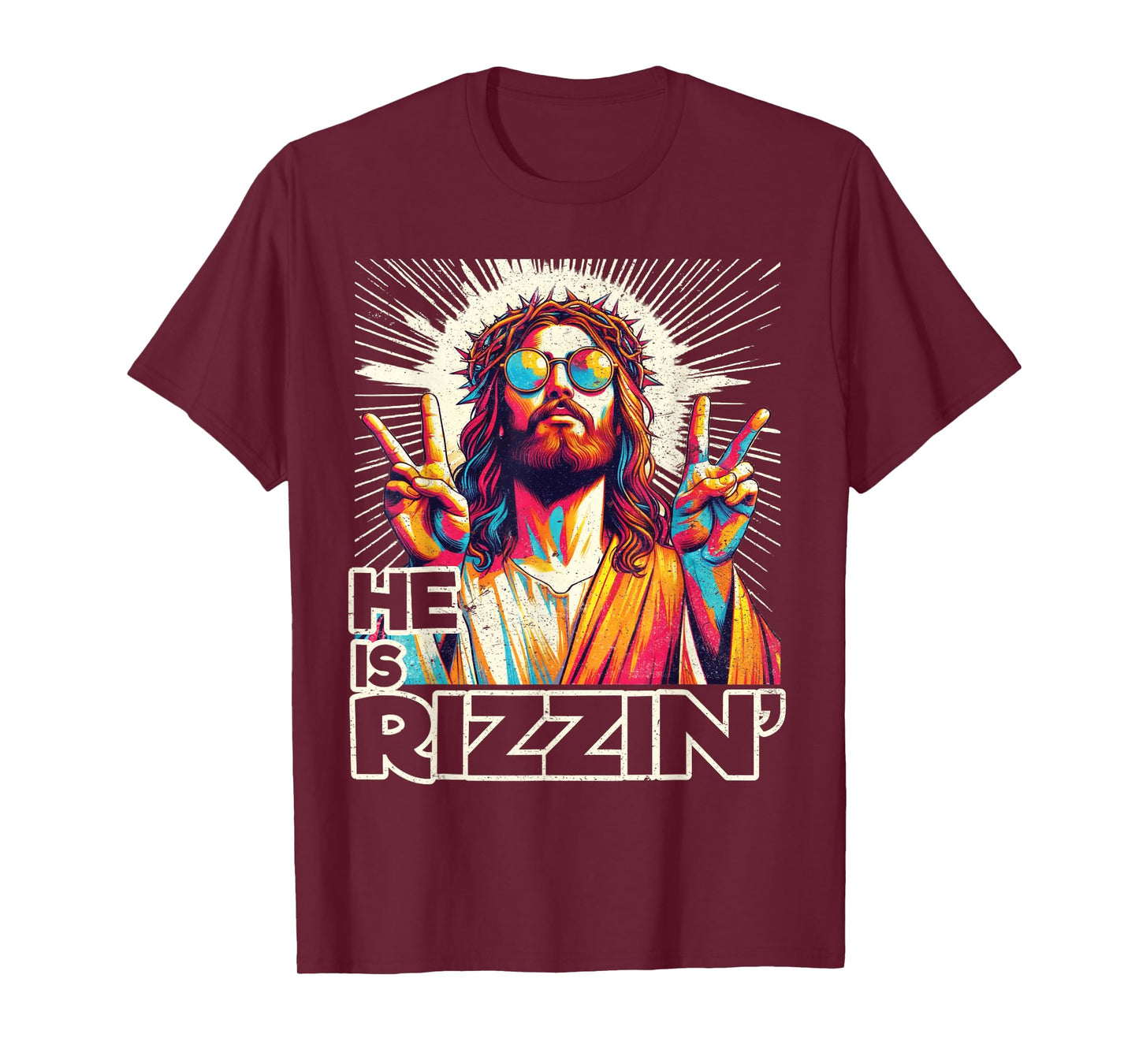 Retro He Is Rizzin Funny Jesus Has Rizzen Easter Christian T-Shirt