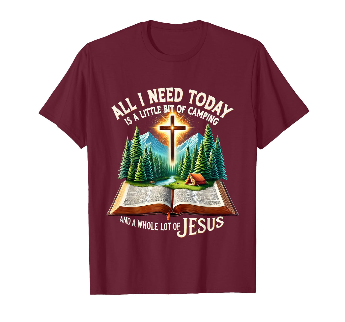 Camping and Jesus Outdoors Faith Bible Campfire Graphic T-Shirt