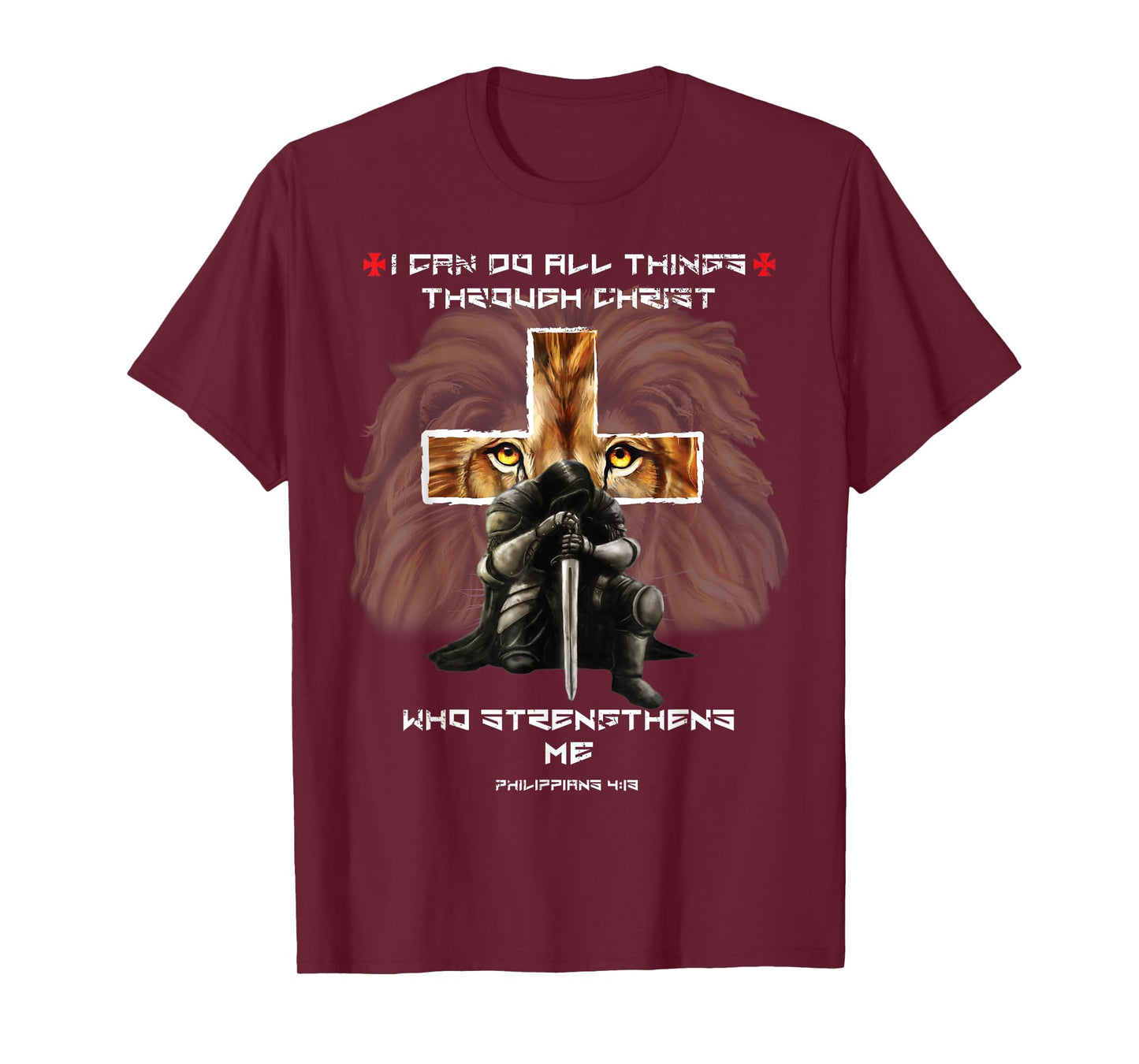 Philippians 4:13 Christian Verse Gift Lion Cross Men Husband T-Shirt