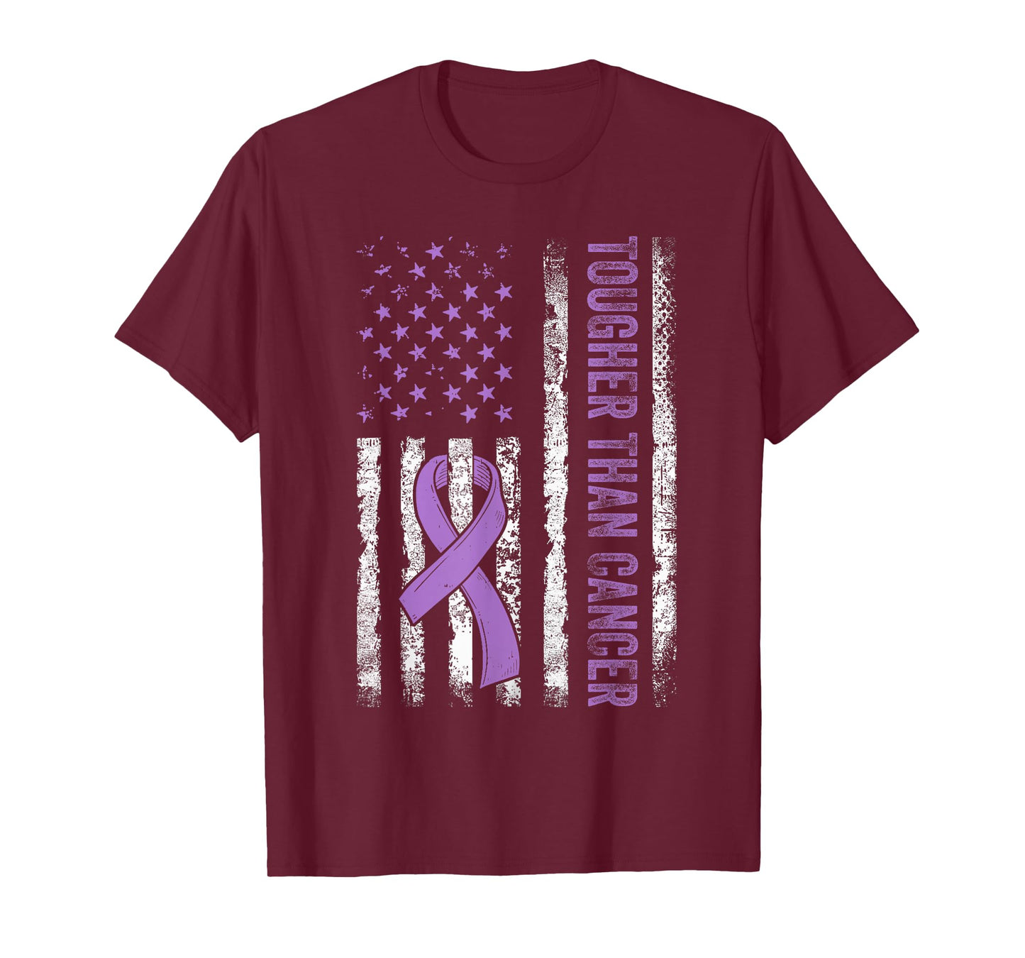 Tougher Than Cancer Pancreatic Awareness Us Flag Purple T-Shirt