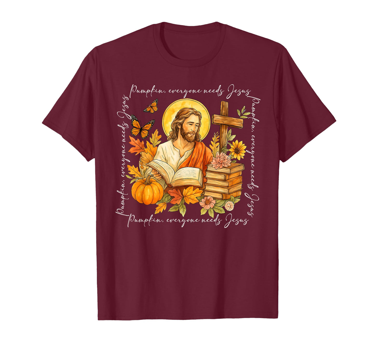 Pumpkin Everyone Needs Jesus Christian Autumn Bible Book T-Shirt