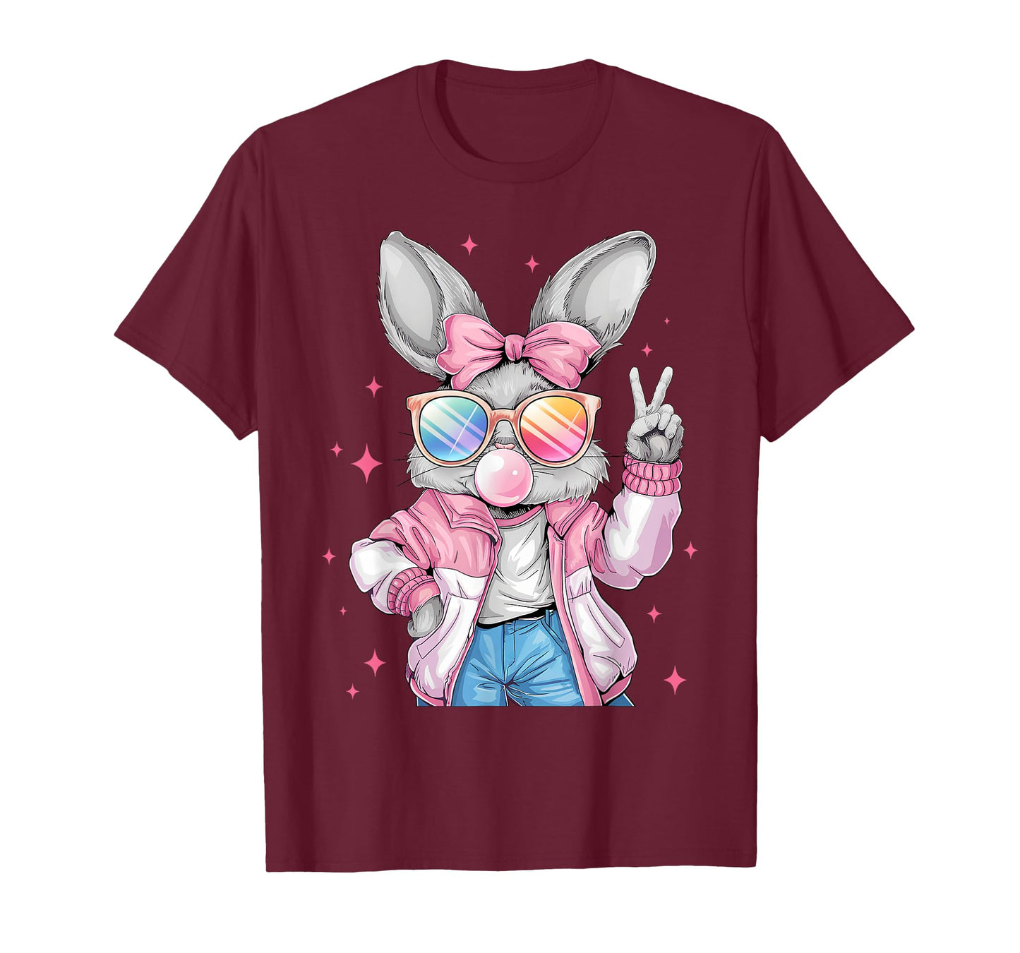 Easter Bunny Blowing Bubble Happy Easter Bunny Coquette Bow T-Shirt