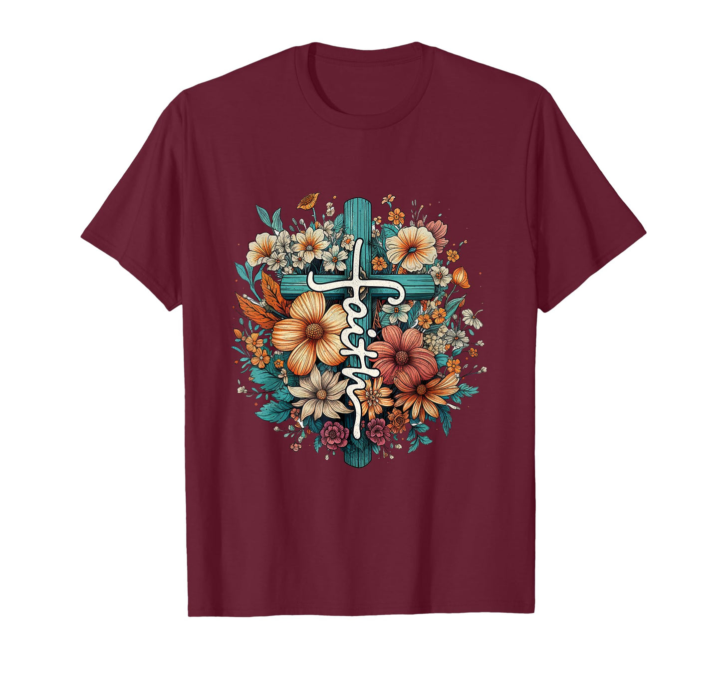 Christian Faith Cross Flowers for Jesus and God T-Shirt