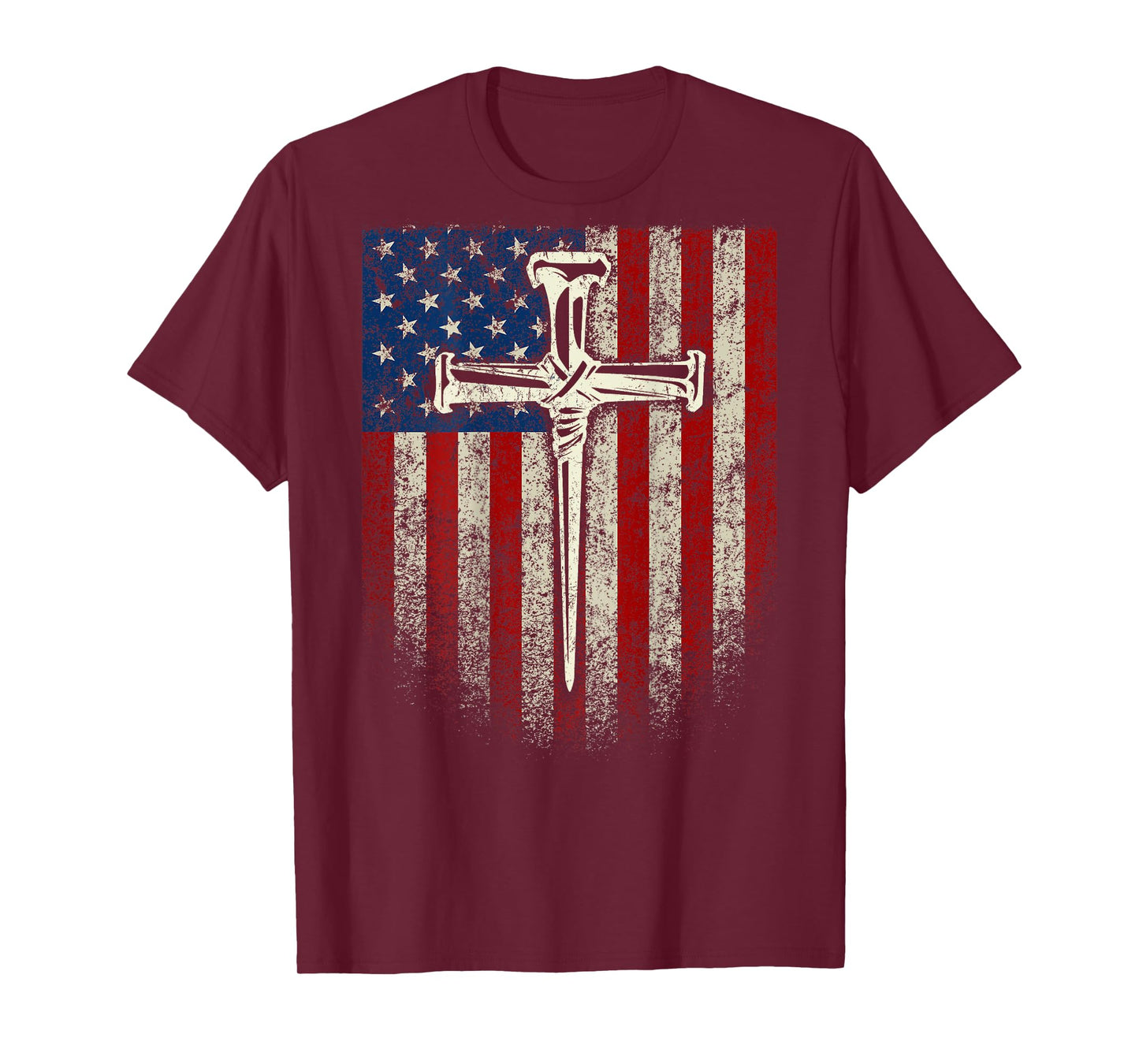 (Art on Back) American US Flag Cross Christian T-Shirt