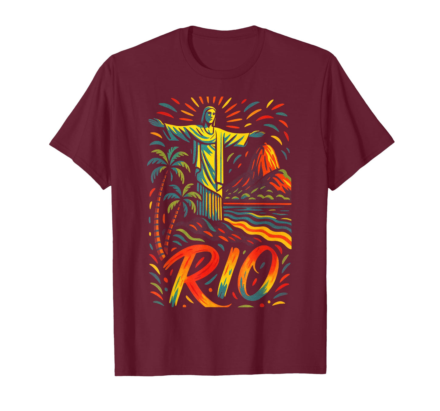 Christ Statue Tropical Beach Landmark Design T-Shirt