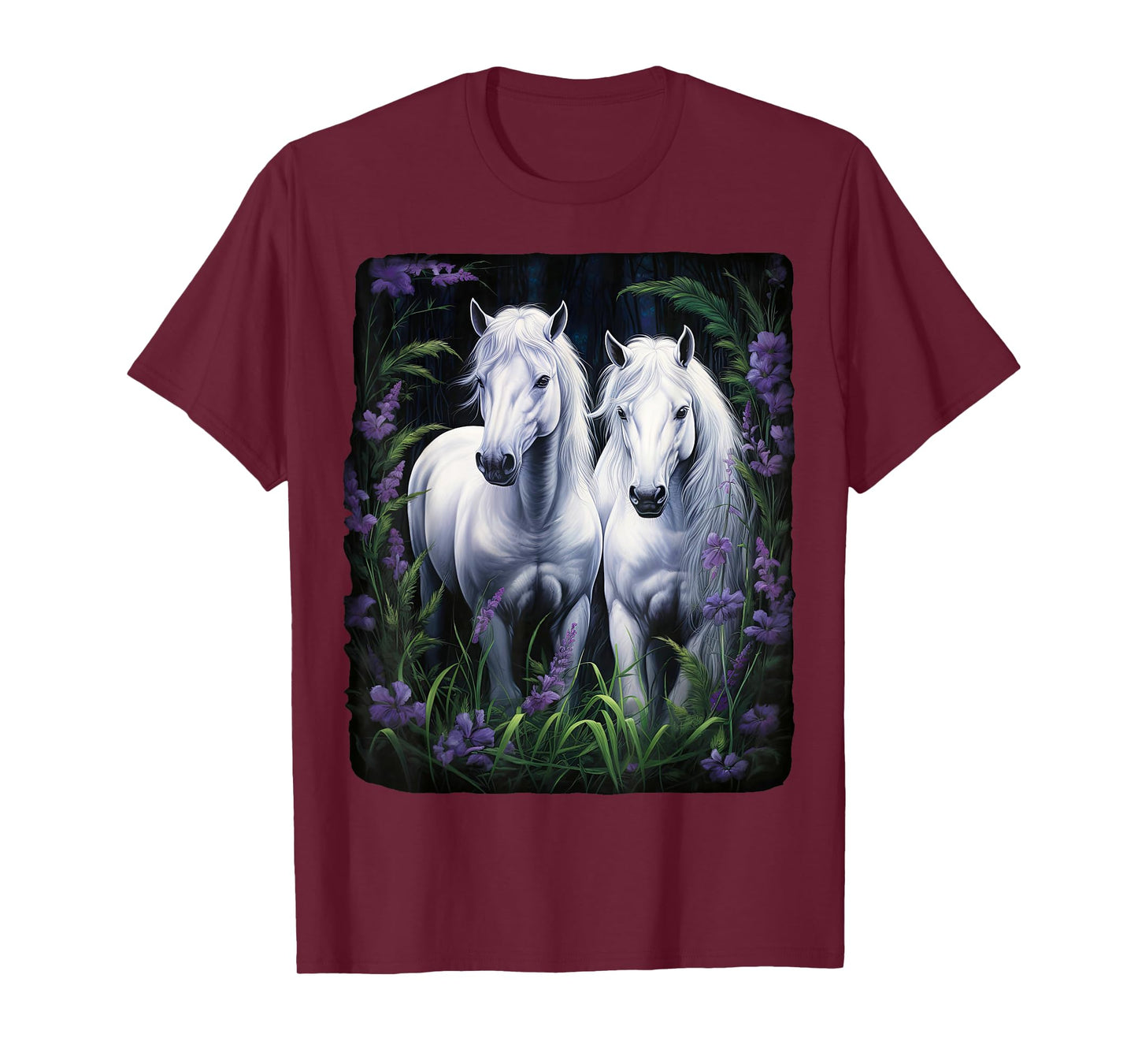 2 Horses standing in a meadow with flowers T-Shirt